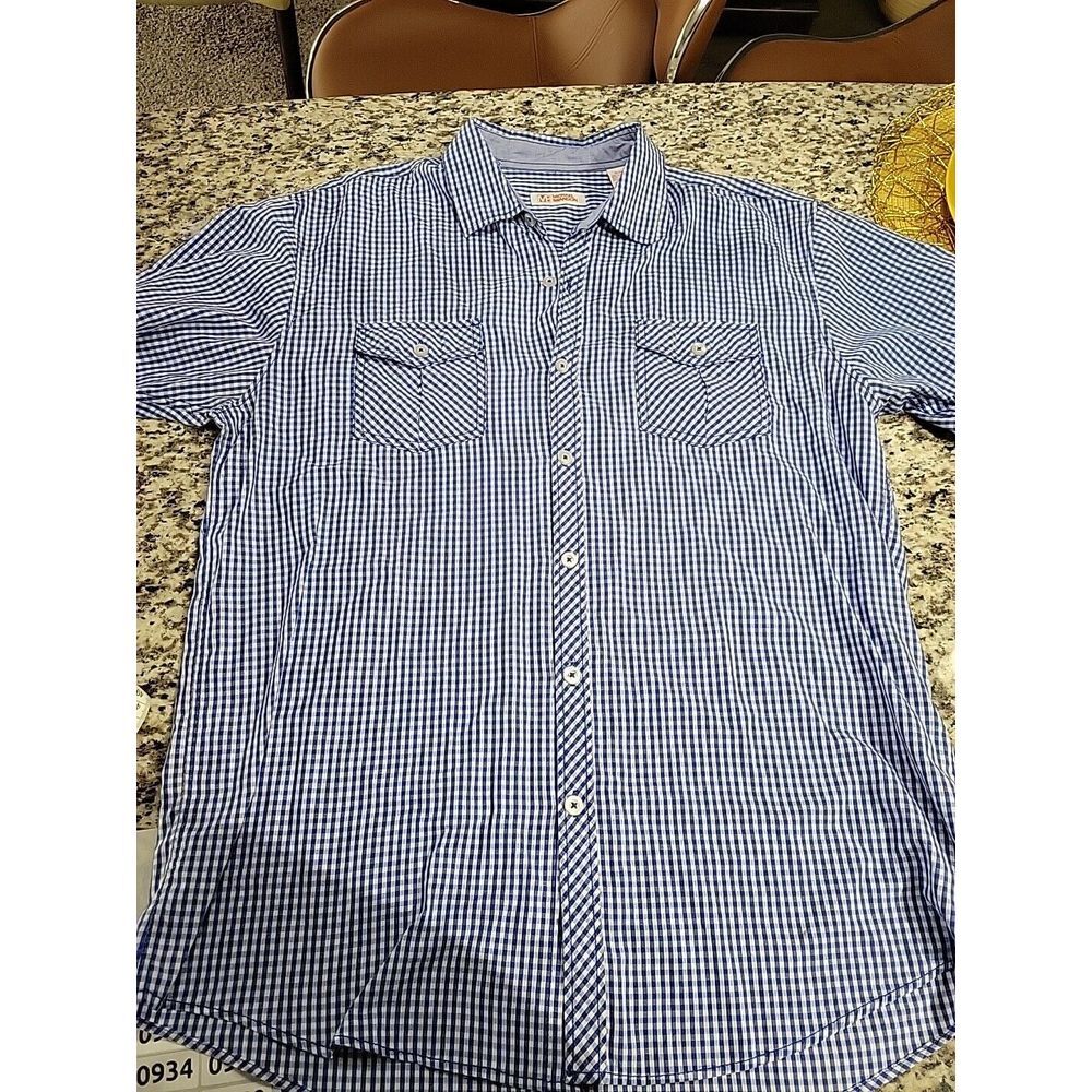 Michael Brandon Men's Short Sleeve Button Up Size XL‎ Blue Plaid Casual